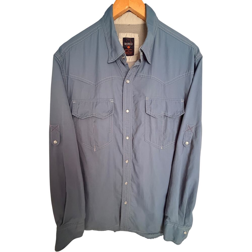 RedHead Men's Large Blue Western Pearl Snap Nylon Mesh-Lined Shirt